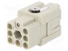 Connector: HDC; female; HQ; PIN: 8; 7+PE; size 1; w/o contacts; 10A TE Connectivity