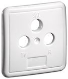 3-hole Cover Plate for Antenna Wall Sockets, white - cover with fixing screw and labelling for TV, SAT and radio