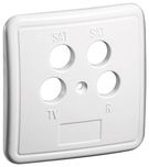 4-hole Cover Plate for Antenna Wall Sockets, white - cover with fixing screw and labelling for TV, SAT and radio
