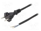 Cable; 2x1mm2; CEE 7/17 (C) plug,wires; rubber; 5m; black; 16A PLASTROL