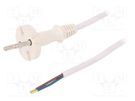 Cable; 2x1mm2; CEE 7/17 (C) plug,wires; PVC; 1.5m; white; 16A; 250V PLASTROL
