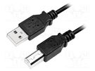 Cable; USB 2.0; USB A plug,USB B plug; nickel plated; 3m; black LOGILINK