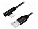 Cable; USB 2.0; USB A plug,USB C angled plug; 1m; black; PVC LOGILINK