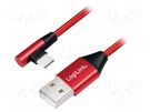 Cable; USB 2.0; USB A plug,USB C angled plug; 0.3m; red; PVC LOGILINK