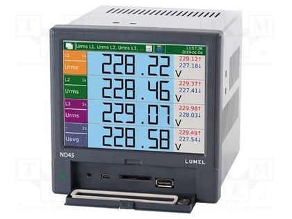 Power quality analyser; on panel; digital,mounting; ND45; 1A,5A LUMEL ND45-2310P000
