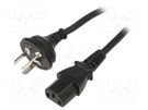Cable; 3x1mm2; GB 2099 plug,IEC C13 female; PVC; 1.8m; black; 10A SUNNY