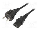 Cable; 3x0.75mm2; CEE 7/7 (E/F) plug,IEC C13 female; PVC; 1.8m SUNNY