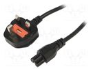 Cable; 3x0.75mm2; BS 1363 (G) plug,IEC C5 female; PVC; 1.8m; 2.5A SUNNY