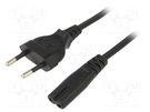 Cable; 2x0.75mm2; CEE 7/7 (E/F) plug,IEC C7 female; PVC; 1.8m SUNNY