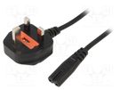 Cable; 2x0.75mm2; BS 1363 (G) plug,IEC C7 female; PVC; 1.8m; 2.5A SUNNY