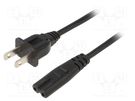Cable; 2x0.75mm2; IEC C7 female,NEMA 5-15 (B) plug; PVC; 1.8m SUNNY