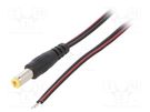 Cable; 2x0.5mm2; wires,DC 5,5/2,5 plug; straight; black; 0.8m SUNNY