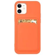 Card Case, silicone wallet case with a document card pocket for iPhone 13 Pro, coral, Hurtel