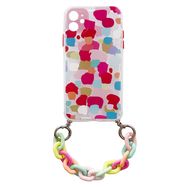 Color Chain Case gel flexible elastic case cover with a chain pendant for iPhone 12 multicolour, Hurtel