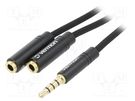 Cable; Jack 3.5mm 3pin socket x2,Jack 3,5mm 4pin plug; 0.3m VENTION