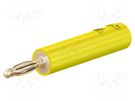 Adapter; 2mm banana; 10A; 30VAC; 60VDC; yellow; gold-plated; 36mm STÄUBLI