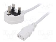Cable; 3x1mm2; BS 1363 (G) plug,IEC C13 female; PVC; 1m; white; 3A LIAN DUNG