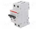 Circuit breaker; 400VAC; Inom: 1A; Poles: 2; for DIN rail mounting ABB