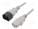 Cable; 3x0.75mm2; IEC C13 female,IEC C14 male; PVC; 0.5m; grey LIAN DUNG