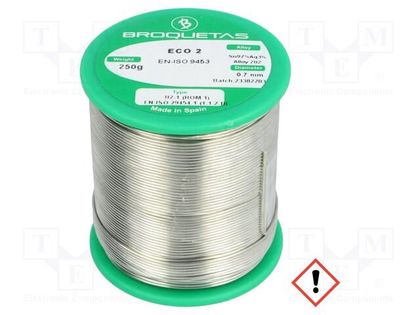 Soldering wire; Sn97Ag3; 0.7mm; 0.25kg; lead free; reel; 221°C BROQUETAS ECO2-07/025H