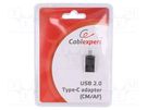 Adapter; USB 2.0; USB A socket,USB C plug; black; Cablexpert GEMBIRD