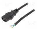 Cable; 3x0.75mm2; IEC C13 female,wires; PVC; 1m; black; 10A; 250V LIAN DUNG