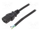 Cable; 3x0.75mm2; IEC C13 female,wires; PVC; 1.8m; black; 10A; 250V LIAN DUNG