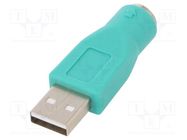 Adapter USB-PS2; PS/2 socket,USB A plug; nickel plated; green AKYGA