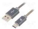 Cable; USB 2.0; USB A plug,USB C plug; 1m; grey; 480Mbps; textile GEMBIRD