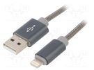 Cable; USB 2.0; Apple Lightning plug,USB A plug; 1m; grey; metal GEMBIRD