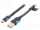 Cable; flat,USB 2.0; USB A plug,USB B mini plug; nickel plated VENTION