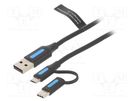 Cable; USB 2.0; USB A plug,USB B micro plug,USB C plug; 0.25m VENTION