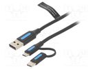 Cable; USB 2.0; USB A plug,USB B micro plug,USB C plug; 1m; 3A VENTION