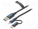 Cable; USB 2.0; USB A plug,USB B micro plug,USB C plug; 1.5m VENTION