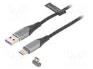 Cable; magnetic,USB 2.0; 1m; black; Core: Cu,tinned; 480Mbps; 5A VENTION