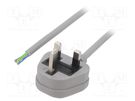 Cable; 3x1mm2; BS 1363 (G) plug,wires; PVC; 3m; grey; 13A; 250V LIAN DUNG