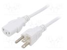 Cable; 3x18AWG; IEC C13 female,NEMA 5-15 (B) plug; PVC; 1m; white LIAN DUNG