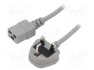 Cable; 3x1.5mm2; BS 1363 (G) plug,IEC C19 female; PVC; 1m; grey LIAN DUNG