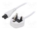 Cable; 3x0.75mm2; BS 1363 (G) plug,IEC C5 female; PVC; 3m; white LIAN DUNG