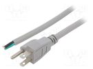 Cable; 3x16AWG; NEMA 5-15 (B) plug,wires; PVC; 1.8m; grey; 13A LIAN DUNG