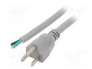 Cable; 3x16AWG; NEMA 5-15 (B) plug,wires; PVC; 1m; grey; 13A; 125V LIAN DUNG