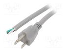 Cable; 3x16AWG; NEMA 5-15 (B) plug,wires; PVC; 2m; grey; 13A; 125V LIAN DUNG