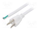 Cable; 3x16AWG; NEMA 5-15 (B) plug,wires; PVC; 3m; white; 13A; 125V LIAN DUNG