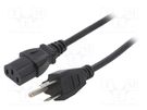 Cable; 3x18AWG; IEC C13 female,NEMA 5-15 (B) plug; PVC; 1m; black LIAN DUNG