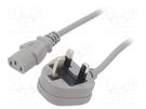 Cable; 3x0.75mm2; BS 1363 (G) plug,IEC C13 female; PVC; 2m; grey LIAN DUNG