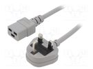 Cable; 3x1.5mm2; BS 1363 (G) plug,IEC C19 female; PVC; 1.5m; grey LIAN DUNG
