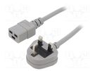 Cable; 3x1.5mm2; BS 1363 (G) plug,IEC C19 female; PVC; 3m; grey LIAN DUNG