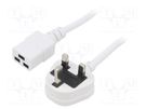 Cable; 3x1.5mm2; BS 1363 (G) plug,IEC C19 female; PVC; 3m; white LIAN DUNG