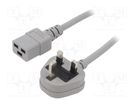 Cable; 3x1.5mm2; BS 1363 (G) plug,IEC C19 female; PVC; 5m; grey LIAN DUNG