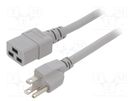 Cable; 3x14AWG; IEC C19 female,NEMA 5-15 (B) plug; PVC; 1m; grey LIAN DUNG